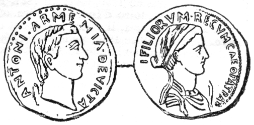 Moneta con Antonio e Cleopatra