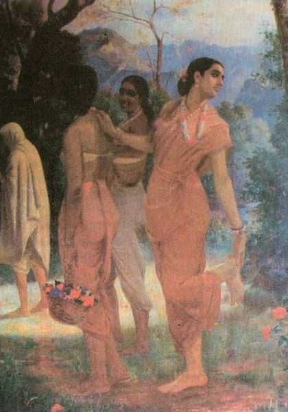 Sakuntala e le amiche. Raja Ravi Varma (1848–1906). Kilimanoor (Kerala)