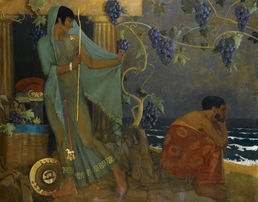 Sir William Russell Flint -Calypso & Odysseus- illustration for Homer's Odyssey 1924 edition [1