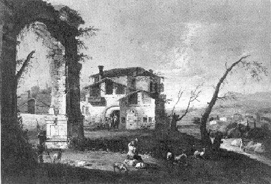 Marieschi, Paesaggio bucolico con rovine e cascinali