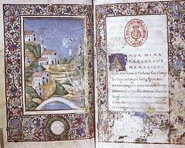Codice del Ninfale fiesolano con veduta di Fiesole (XV sec., Firenze, Biblioteca Riccardiana)